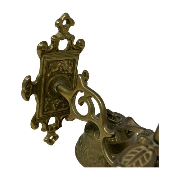 Brass Wall-Mounted Triple Bell Set Ornate Design Chain Pull Vintage Monastery - Picture 3 of 16